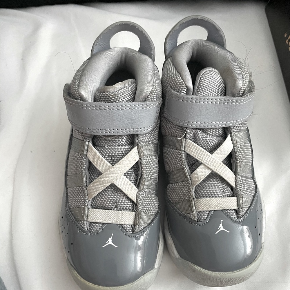 Air Jordans, toddler size 10, gray and white